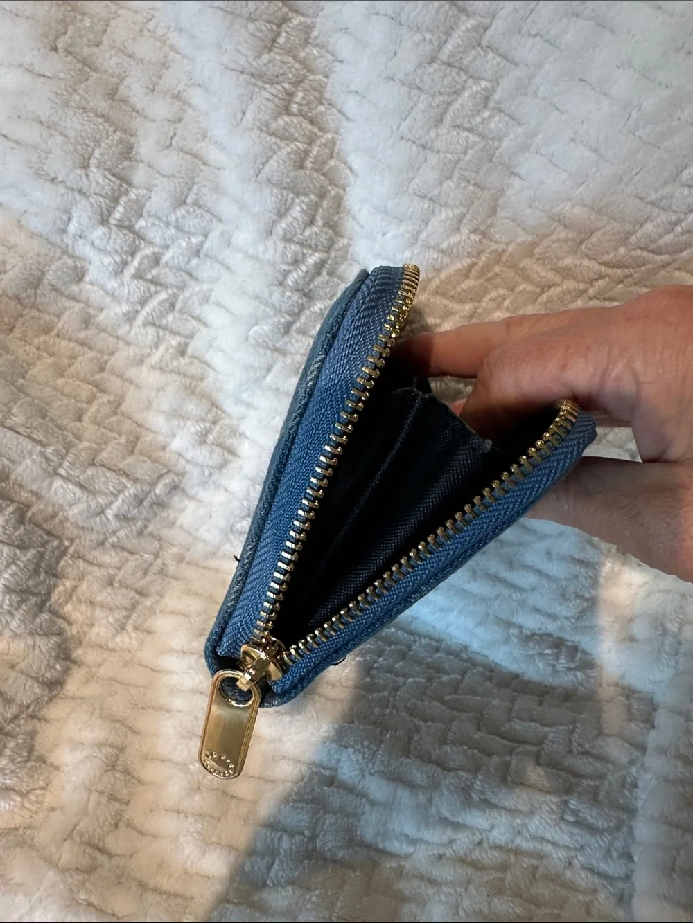 Denim Monogram Zip-Around Card & Coin Holder - Blue